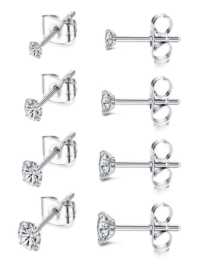Staligue 4 Pairs Titanium Earrings Studs for Women Men Ball Cubic Zirconia Earrings 2-5mm Hypoallergenic Cartilage Earrings for Sensitive Ears (StyleA:CZ) - Image 1